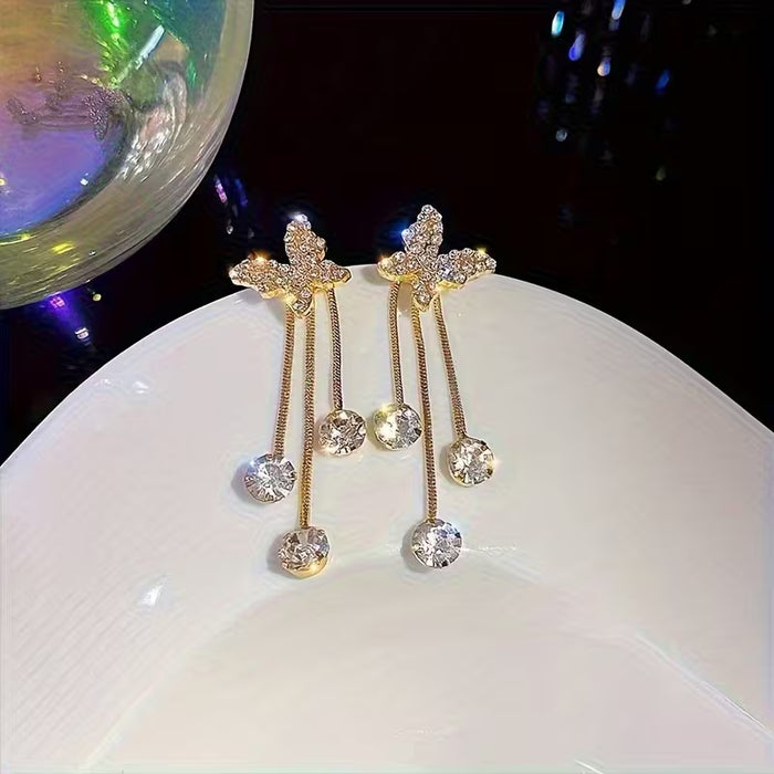 Pendientes de Mariposa con Colgantes de Zirconia Sintética para Mujer