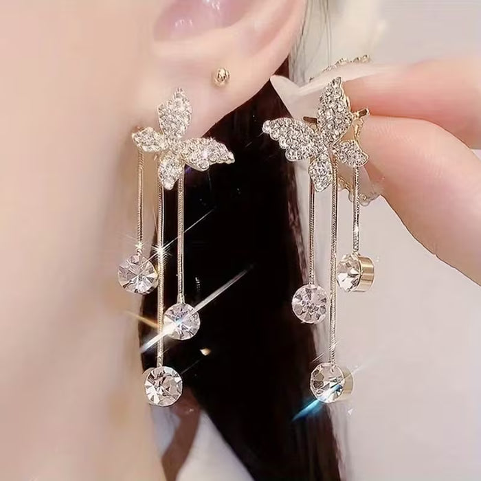 Pendientes de Mariposa con Colgantes de Zirconia Sintética para Mujer