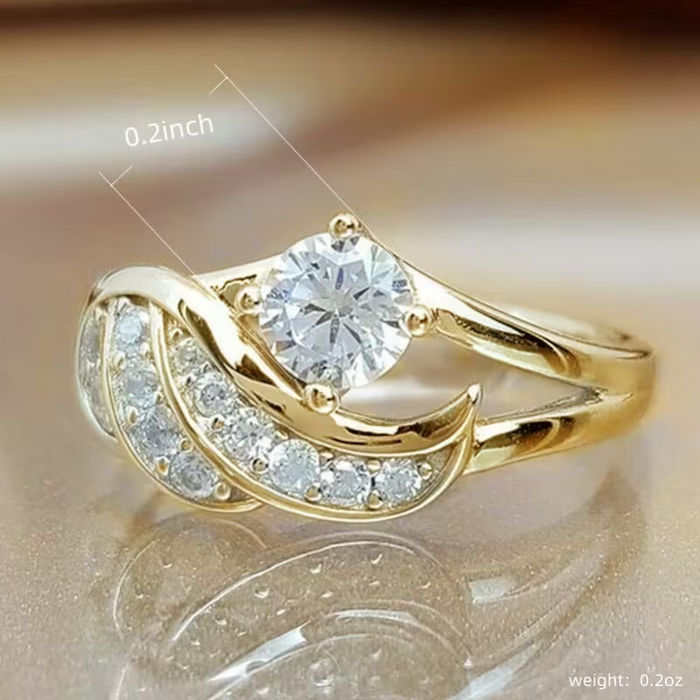 Anillo de Compromiso Romántico de Zirconia con Alas de Ángel