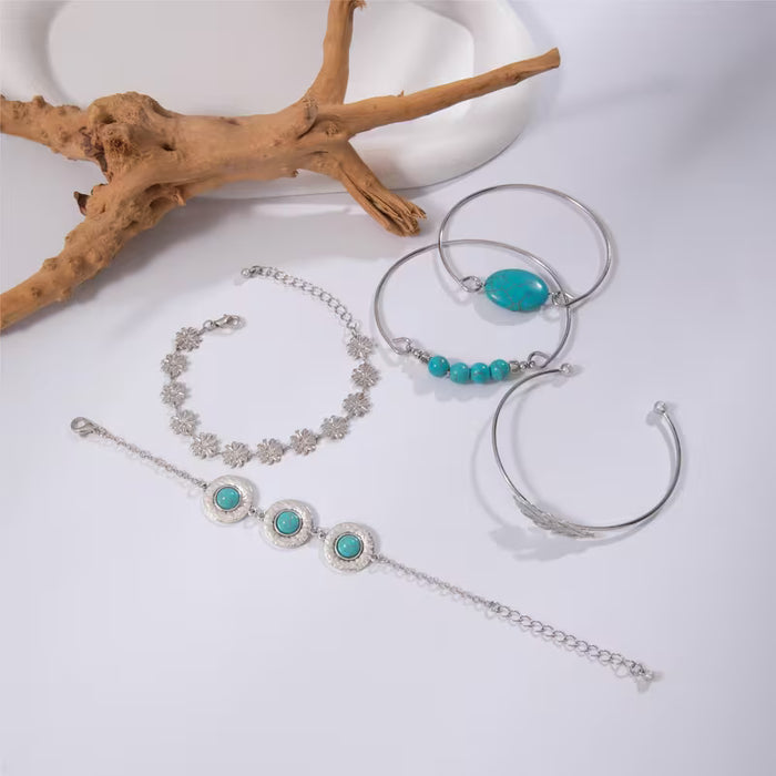 Juego de 5 pulseras vintage con incrustaciones de turquesa
