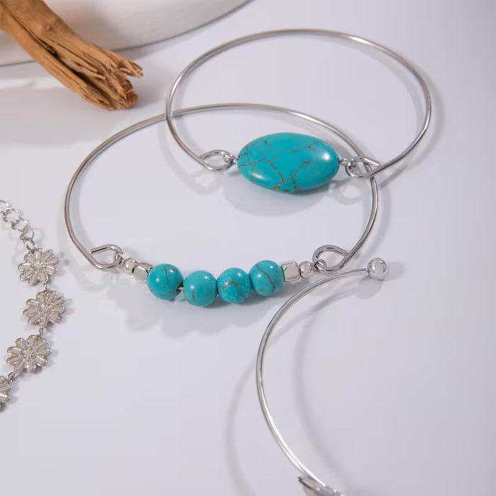 Juego de 5 pulseras vintage con incrustaciones de turquesa