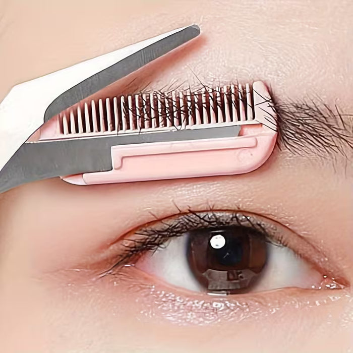 Tijeras Rosadas para Depilar Cejas con Peine Incorporado