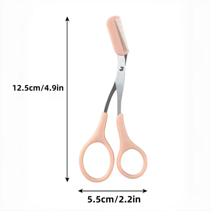 Tijeras Rosadas para Depilar Cejas con Peine Incorporado