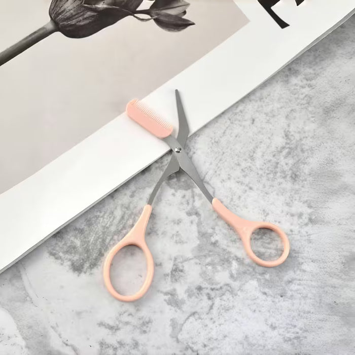 Tijeras Rosadas para Depilar Cejas con Peine Incorporado