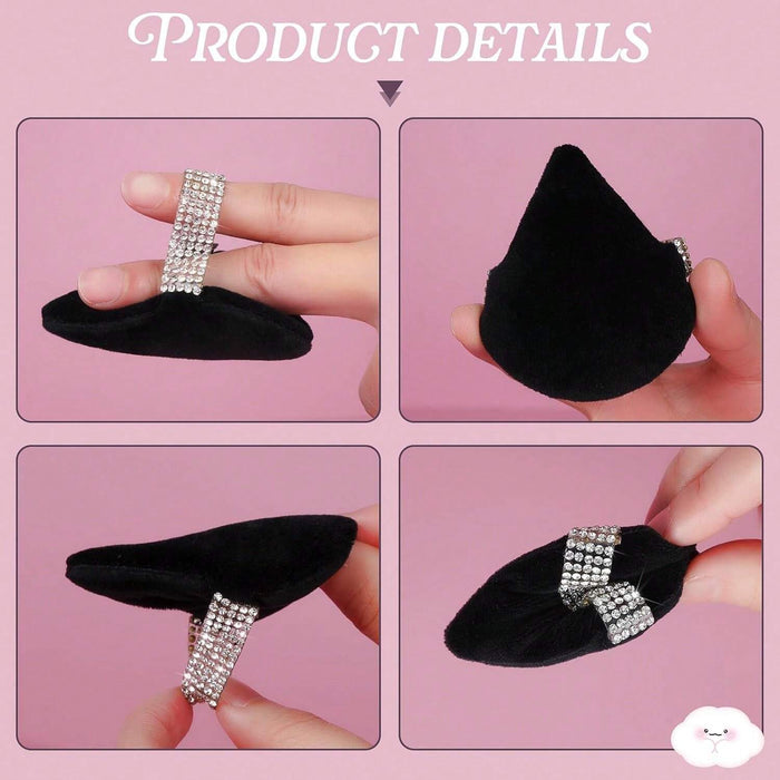3 piezas de esponjas de maquillaje de lujo con diamantes, Textura suave de terciopelo y gamuza de doble cara