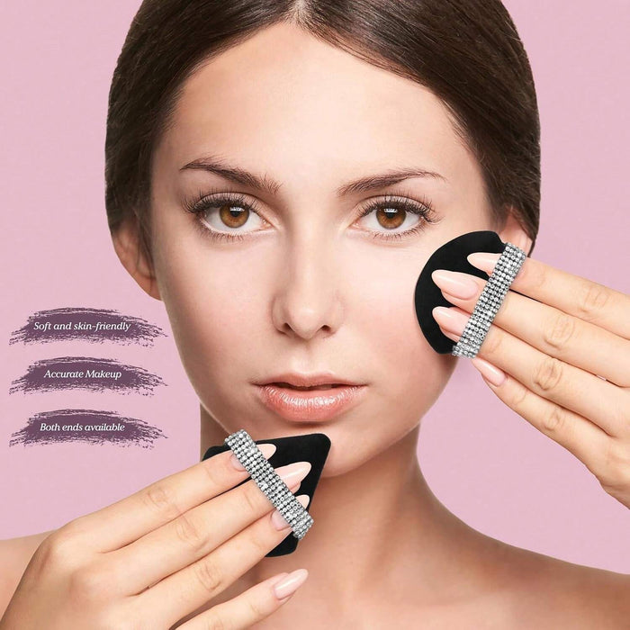 3 piezas de esponjas de maquillaje de lujo con diamantes, Textura suave de terciopelo y gamuza de doble cara