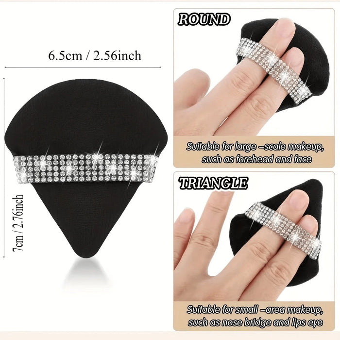 3 piezas de esponjas de maquillaje de lujo con diamantes, Textura suave de terciopelo y gamuza de doble cara