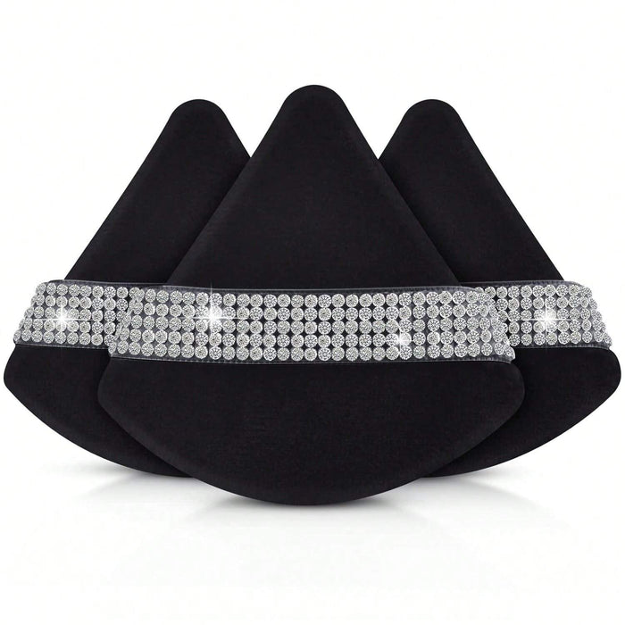 3 piezas de esponjas de maquillaje de lujo con diamantes, Textura suave de terciopelo y gamuza de doble cara