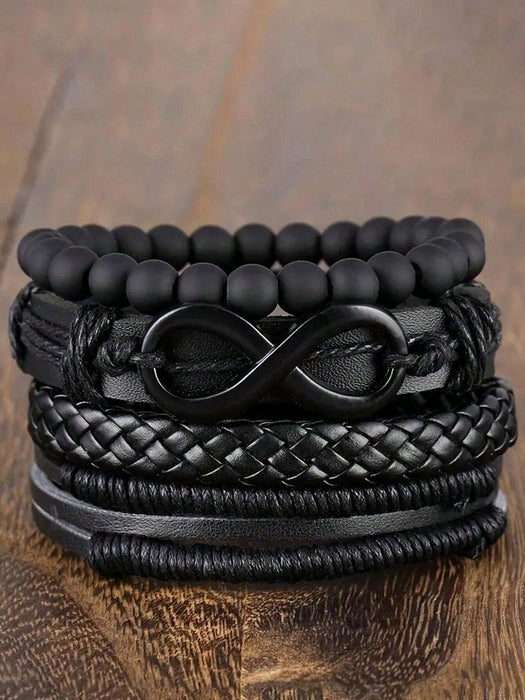 Set de 4 piezas de pulsera y cuentas de madera vintage punk para hombres