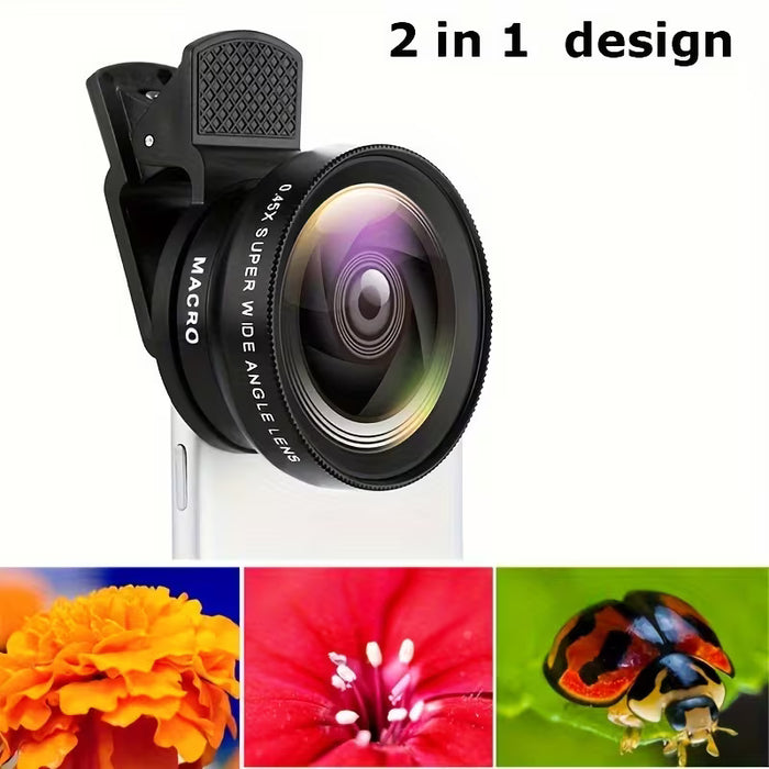 Kit de Lente Ultra Gran Angular y Macro 0.45X con Función de Zoom Óptico, Clip Universal