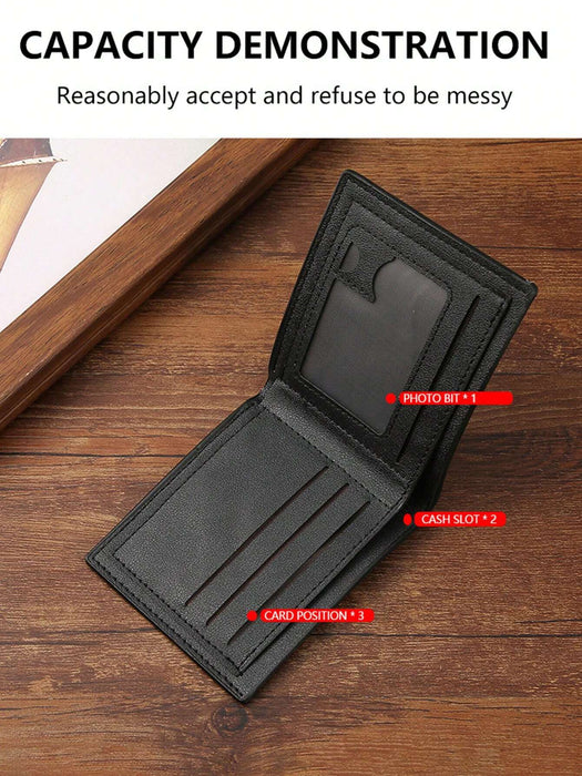 SHEIN 1 Cartera corta de cuero sintético para hombre, suave a cuadros, múltiples ranuras para tarjetas
