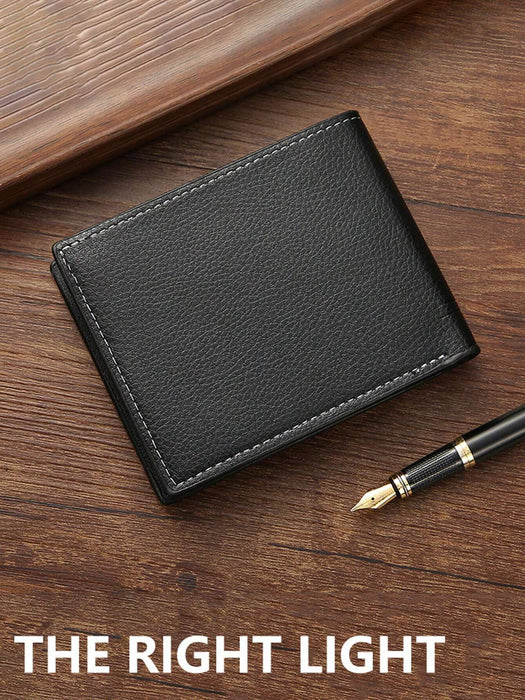 SHEIN 1 Cartera corta de cuero sintético para hombre, suave a cuadros, múltiples ranuras para tarjetas