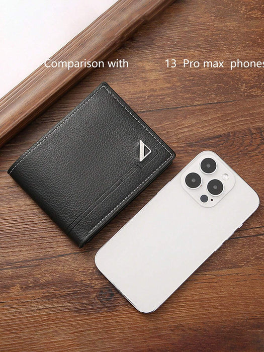 SHEIN 1 Cartera corta de cuero sintético para hombre, suave a cuadros, múltiples ranuras para tarjetas