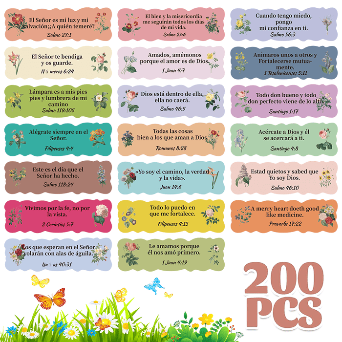 Shein 200 pegatinas inspiradoras en español coloridas con versículos bíblicos y flores