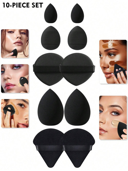 Shein Set de 10 piezas de esponjas de maquillaje suaves, mini esponjas, borlas triangulares para polvos