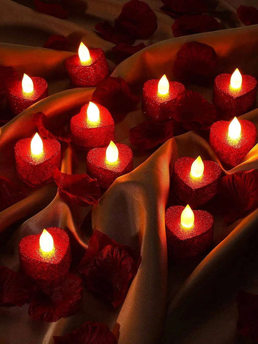 SHEIN 12 piezas de Vela LED romántica sin llama roja con 100 piezas de pétalos