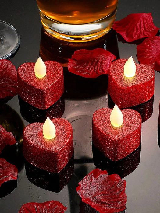 SHEIN 12 piezas de Vela LED romántica sin llama roja con 100 piezas de pétalos
