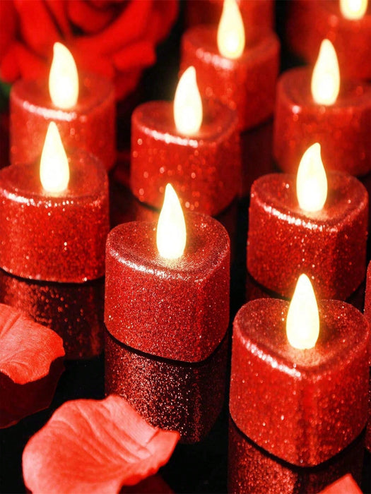 SHEIN 12 piezas de Vela LED romántica sin llama roja con 100 piezas de pétalos