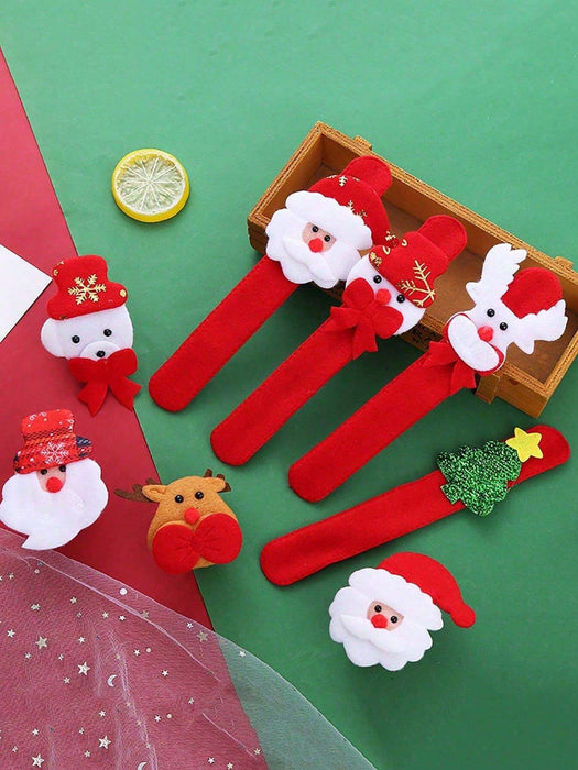 Shein 12 pulseras navideñas de peluche festivas con diseños de Papá Noel, muñeco de nieve, reno y oso