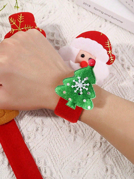Shein 12 pulseras navideñas de peluche festivas con diseños de Papá Noel, muñeco de nieve, reno y oso