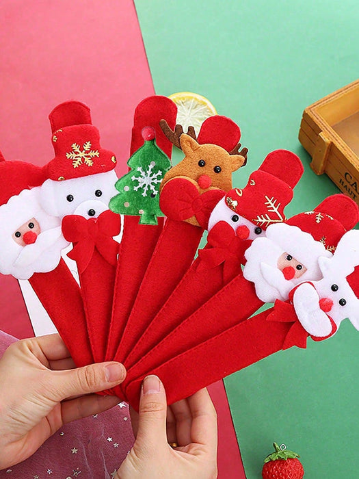 Shein 12 pulseras navideñas de peluche festivas con diseños de Papá Noel, muñeco de nieve, reno y oso