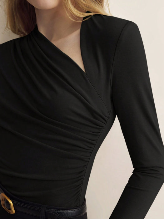 SHEIN BizChic Top ajustado de manga larga con cuello asimétrico negro para mujer