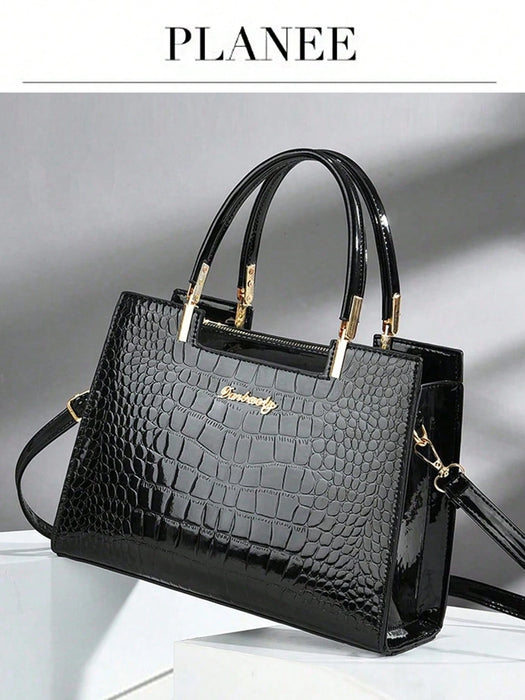 Elegante bolso de piel de cocodrilo de mano, de piel sintética para mujer