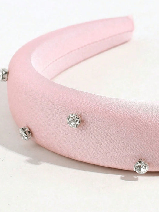 Shein 1 diadema de satén liso con cristales sintéticos para mujer, ideal para uso diario