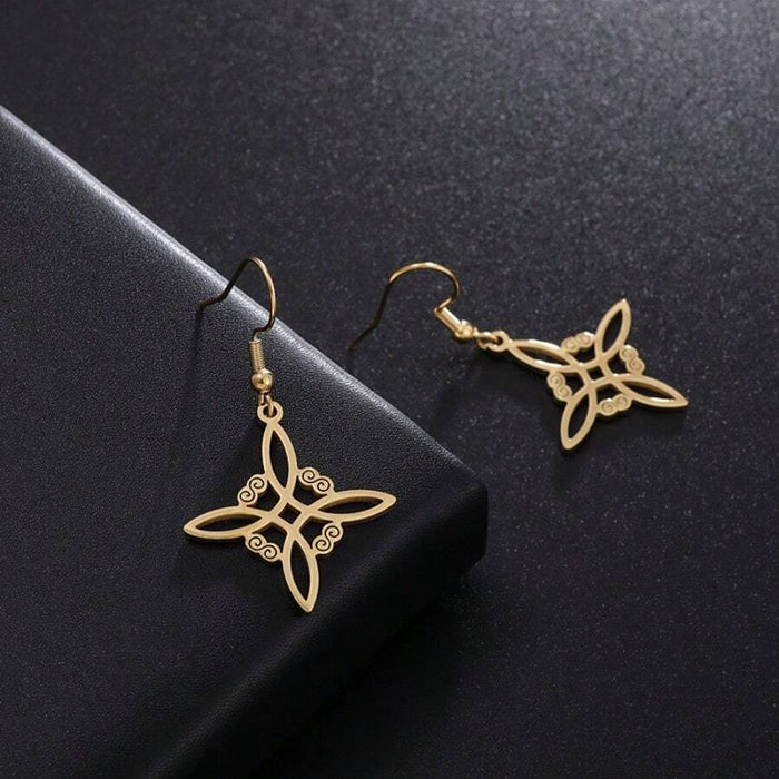 Shein 1 par de pendientes de bruja con nudo celta de acero inoxidable a la moda
