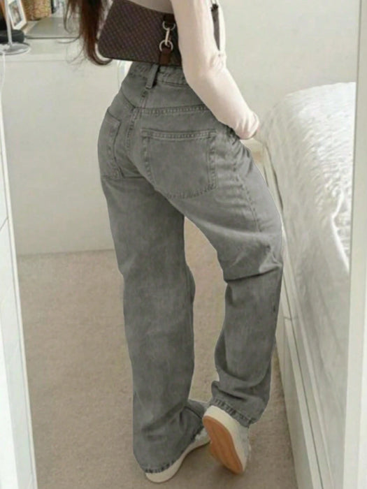 SHEIN Jeans rectos de pierna casual a juego de mujer, estilo callejero americano sencillo