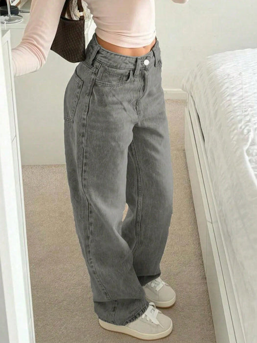 SHEIN Jeans rectos de pierna casual a juego de mujer, estilo callejero americano sencillo