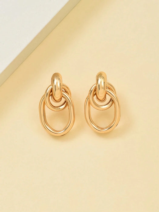 1 par de pendientes de botón de metal tono dorado con diseño anudado de múltiples vueltas para mujer