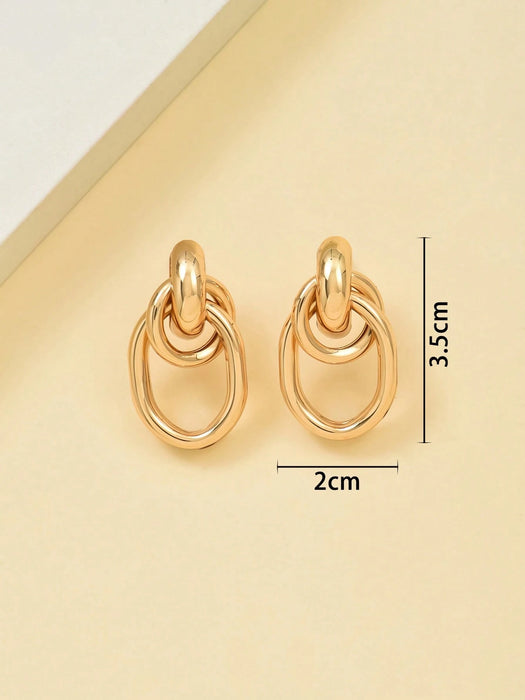 1 par de pendientes de botón de metal tono dorado con diseño anudado de múltiples vueltas para mujer