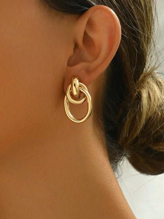 1 par de pendientes de botón de metal tono dorado con diseño anudado de múltiples vueltas para mujer