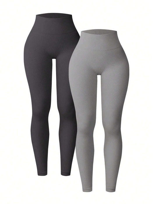 Shein Velisys Leggings deportivos casuales de unicolor y de moda, pantalones de yoga de dos piezas
