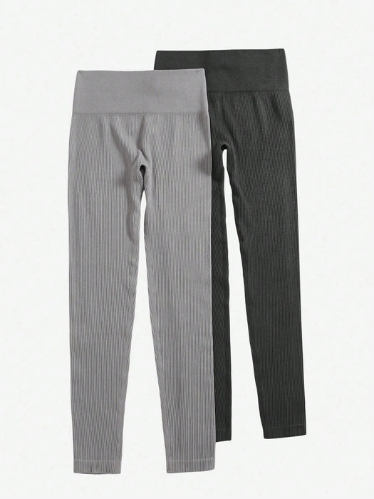 Shein Velisys Leggings deportivos casuales de unicolor y de moda, pantalones de yoga de dos piezas