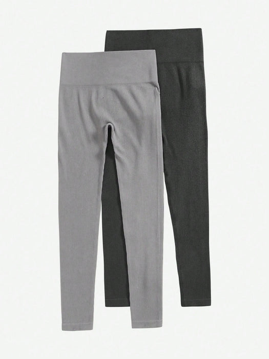 Shein Velisys Leggings deportivos casuales de unicolor y de moda, pantalones de yoga de dos piezas