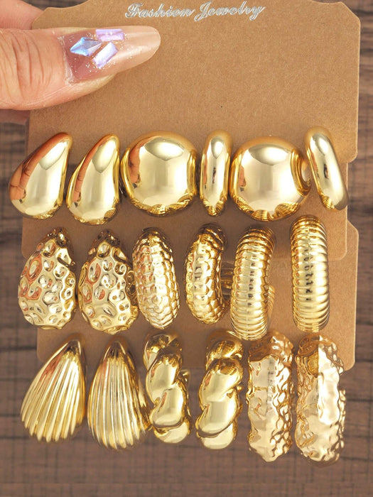 SHEIN Set de 9 piezas de arracadas tipo aro de madera con diseño de rayas