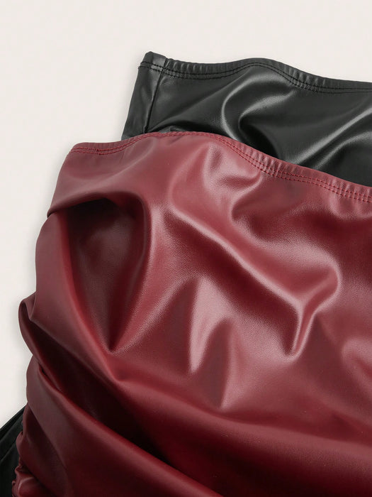 SHEIN EZwear 2 piezas  Top bandeau Y2K de Color liso PU con Dobladillo biselado