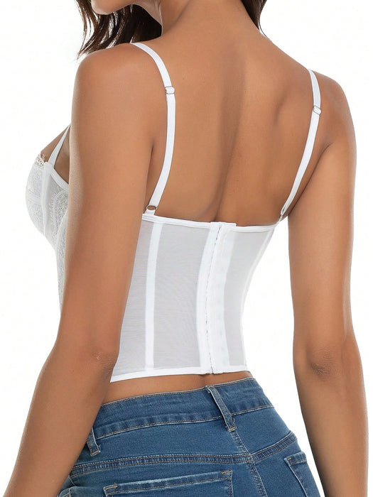 Shein 1 camisola de encaje y malla, ideal para salidas