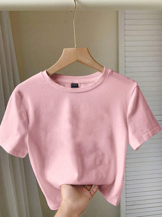 SHEIN EZwear Camiseta ajustada de cuello redondo de manga