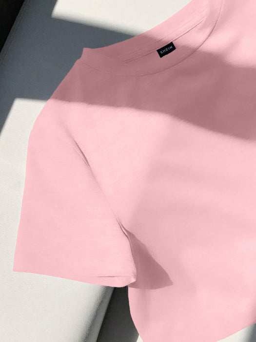 SHEIN EZwear Camiseta ajustada de cuello redondo de manga