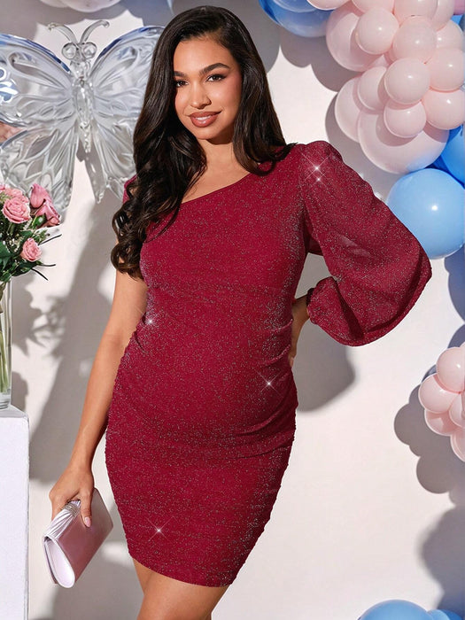 SHEIN Loomaby Vestido de cóctel de maternidad ajustado y fruncido elegante