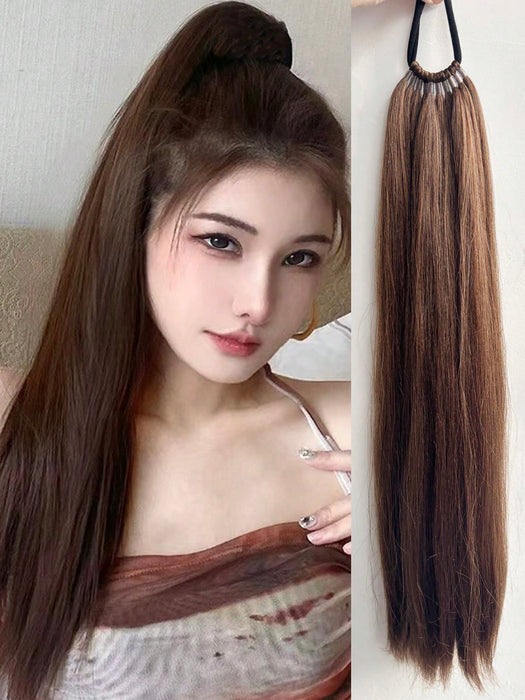 Peluca de cabello largo rizado con coleta esponjosa y coletero (cabello no humano)