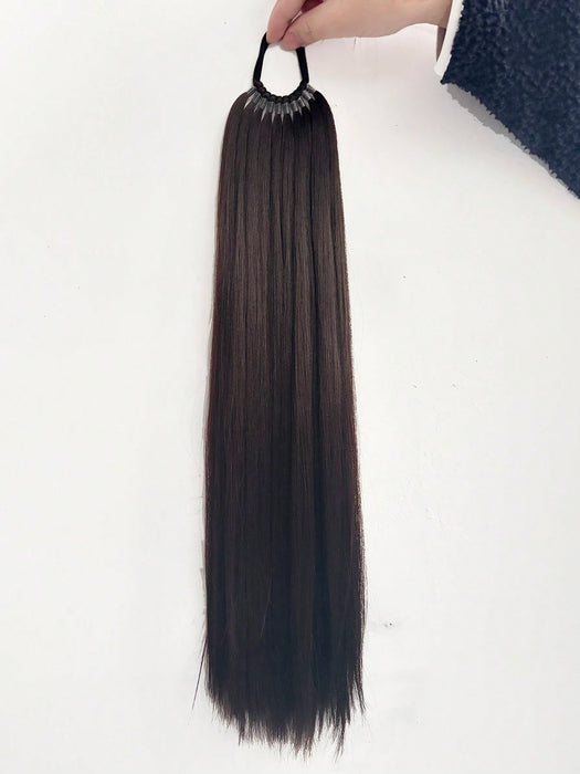 Peluca de cabello largo rizado con coleta esponjosa y coletero (cabello no humano)