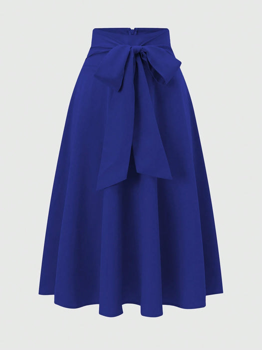 SHEIN Franclia Falda elegante azul de color liso con cinturón para mujer