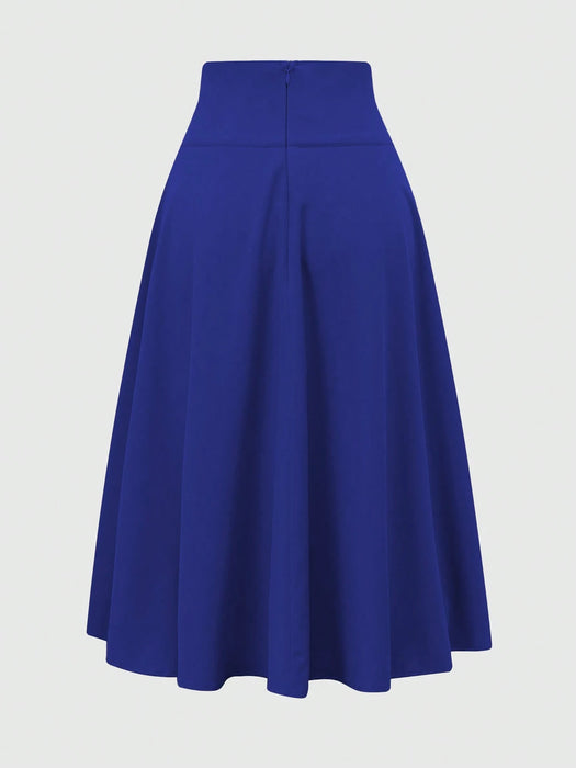 SHEIN Franclia Falda elegante azul de color liso con cinturón para mujer