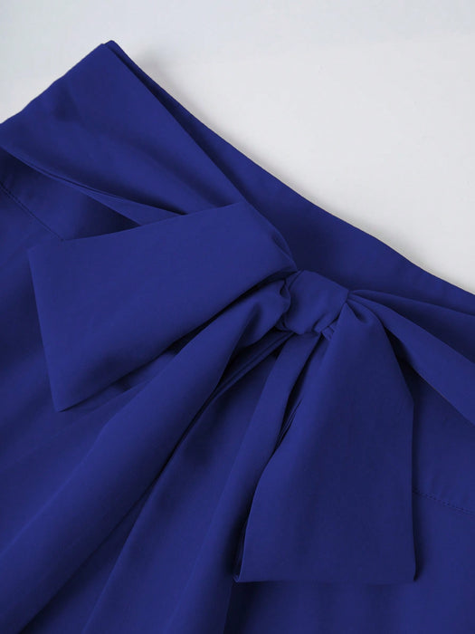 SHEIN Franclia Falda elegante azul de color liso con cinturón para mujer