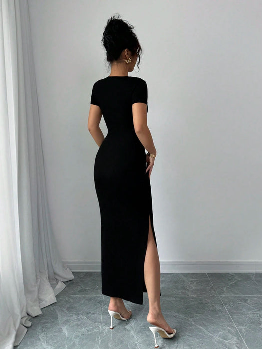 SHEIN Elenzga Vestido casual, elegante y sexy para mujeres con manga corta
