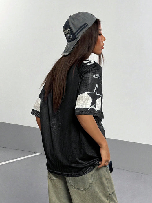 SHEIN StreetHx Camiseta deportiva de manga corta con malla y bloques
